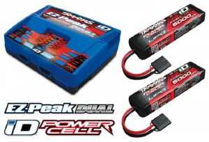 TRX2990GX Traxxas Charger EZ-Peak Dual 8A and 2x3S 5000mAh Battery Combo - Produktansicht vom Traxxas POWER PACK Dual EZ-Peak Plus Ladegerät EU Version + 2x ID LiPo 7,4V 7600mah 25C 