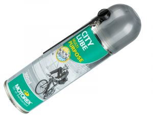 MOTO809728 Produktansicht vom MOTOREX CITY LUBE | Diese Spraydose mit 300ml Inhalt wird für die Schmierung von Kette und Wechsler bei allen Fahrrädern, E-Bikes und Pedelecs empfohlen.
