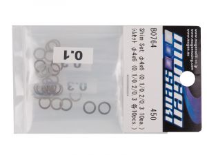 B0764 Mugen Seiki Shim Set - Verpackungsansicht Mugen Zehntelscheiben Set 4x6 (0.1/0.2/0.3, 10Stk)