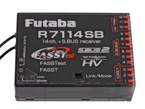 P-R7114SB Futaba 14ch.+S.BUS receiver R7114SB Produktansicht vom Futaba R7114SB Empfänger 2,4GHz FASSTest/FASST 14/18 Kanal mit Telemetrie 