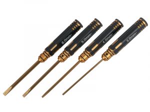 RT3105 Reckward-Tuning Flat Head Screwdriver Set 3.0,4.0,5.0,6.0mm - Produktansicht vom RT Schlitzschraubendreher Set Black GD aus gehärtetem auswechselbarem Werkzeugstahl