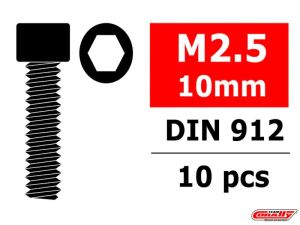 Team Corally - Steel Screws M2.5 x 10mm - Hex Socket Head - 10 pcs C-3001-25-10