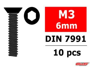 Team Corally - Steel Screws M3 x 6mm - Hex Flat Head - 10 pcs C-3002-30-06