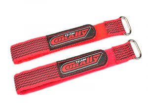 Team Corally - Pro Battery Straps - 250x20mm Metal Buckle - Silicone Anti-Slip Strings - Red