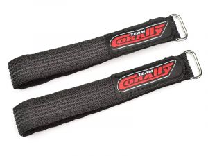 Team Corally Pro Battery Straps - 300x20mm Metal Buckle - Silicone Anti-Slip Strings - Black