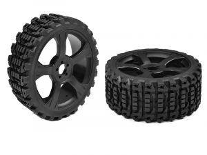 Team Corally Off-Road 1/8 Buggy Tires Xprit-Low Profile-Glued on Black Rims (2)
