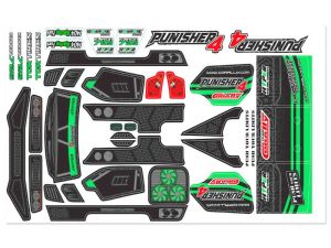 Team Corally - Body Decal Sheet - Punisher 4 - Pre-Cut - Color Green - 1 Pc