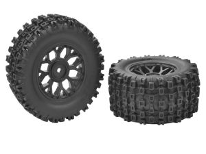 Team Corally Tire set Glued on Black Rims (1 Pair)FURAGO PUNISHER XD 1:12
