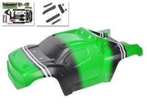 Team Corally Polycarbonate Body - Punisher XD - Painted - Cut - Decals - Green Color 1:12