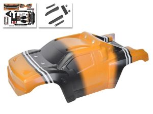 Team Corally Polycarbonate Body - Punisher XD - Painted - Cut - Decals - Orange 1:12