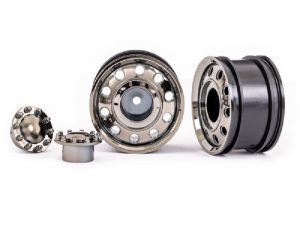 Traxxas Big Rig 2.2 Felgen schwarz-chrom mit Radkappen vorne TRX8876