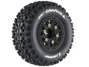 Louise RC SC-UPHILL Short Course Reifen – Soft auf Felge Schwarz – Komplettrad mit verschraubbaren und tauschbaren Radmitnehmern 12/14/17 mm Hex (LT3223SB)